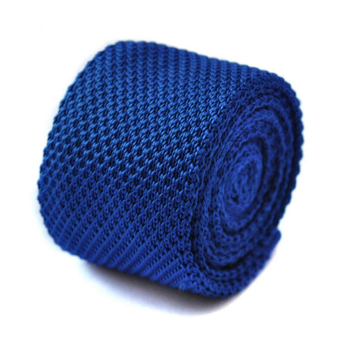 plain royal blue skinny knitted tie